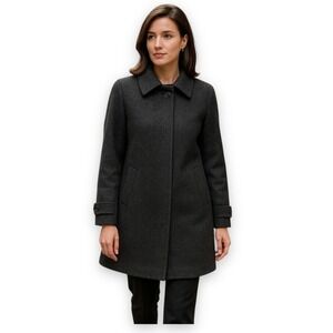 VTG Jones New York Heathered Melton Wool Coat Womens 44 Gray Minimalist Made USA